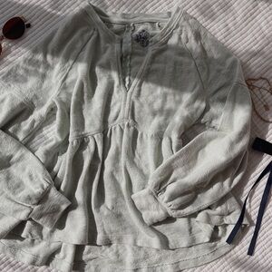 Pilcro / Anthropologie /size xs Mint Green French Terry Split Neck Peplum Top